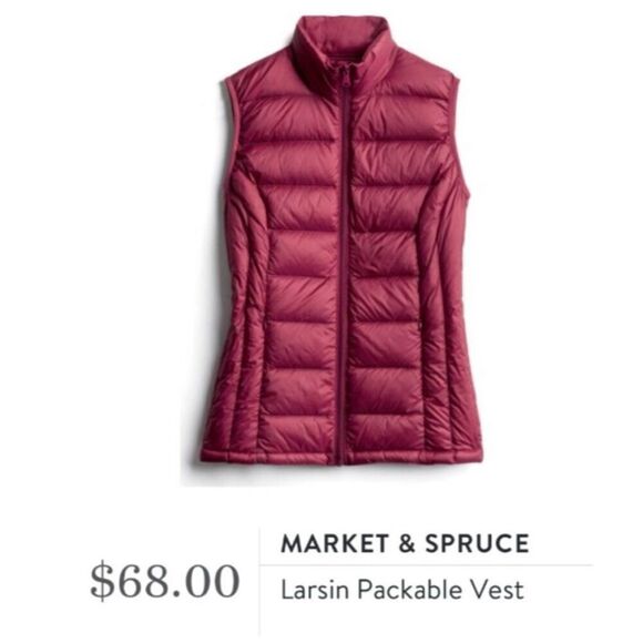 NWT Market & Spruce Womens Down Quilted Full Zip Packable Vest Burgundy Medium - Picture 1 of 12
